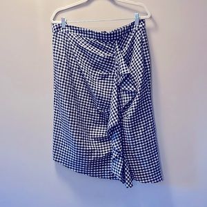 Topshop Navy & White Gingham cotton unlined skirt with asymmetrical hem. Sz12.